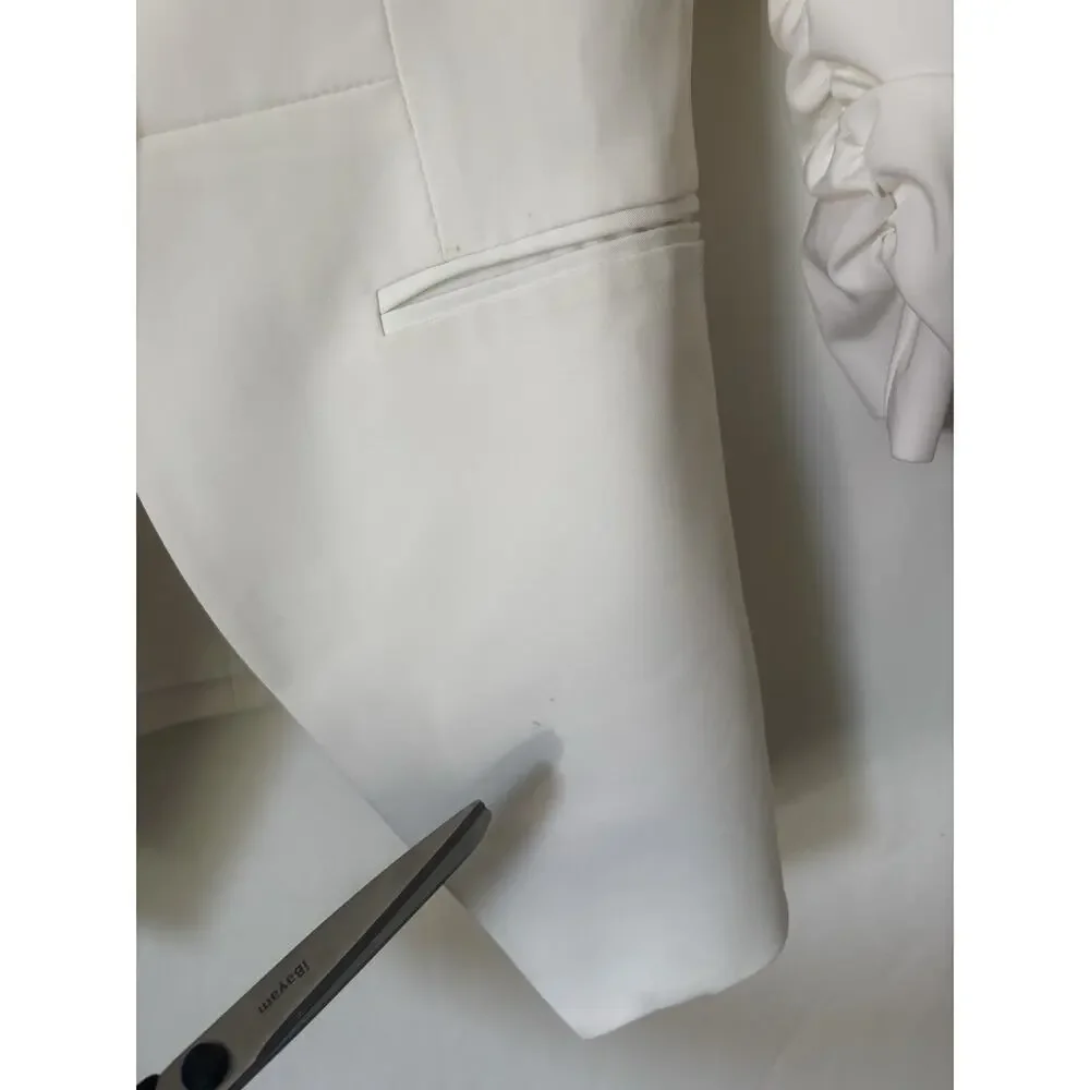 Elizabeth and James Blazer Jacket 6 White Fitted Womens 3/4 Ruched Sleeve Lined